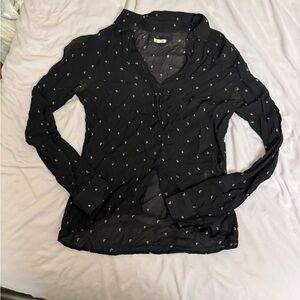 Reformation Black Button-Up Blouse with Pattern